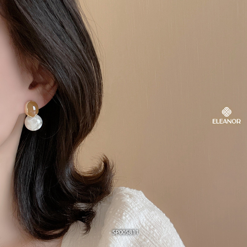 Bông tai nữ chuôi bạc 925 Eleanor Accessories hình tròn đôi họa tiết vân đá loang màu phụ kiện trang sức 5811