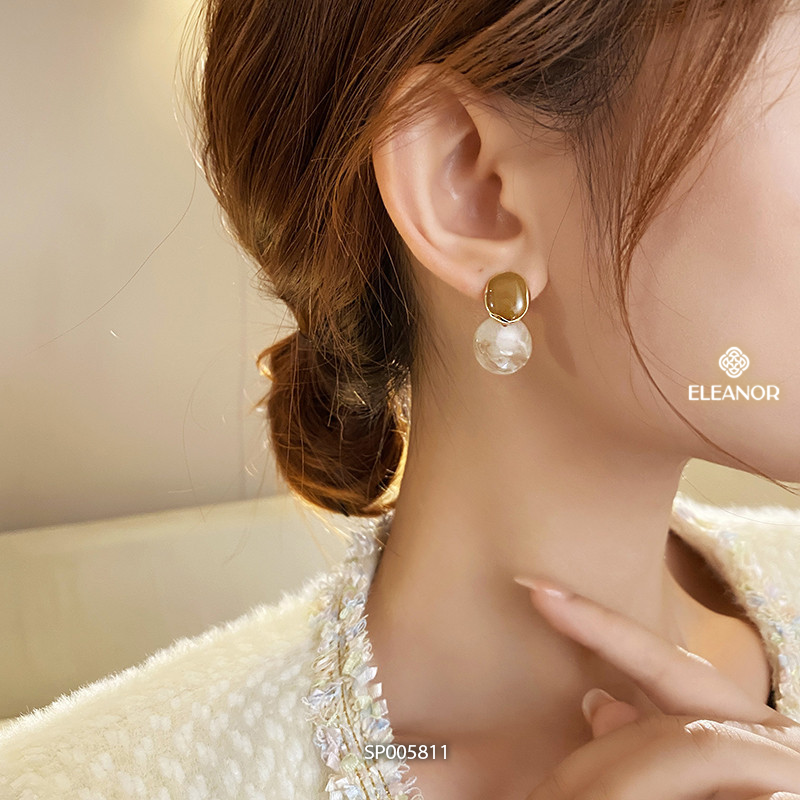 Bông tai nữ chuôi bạc 925 Eleanor Accessories hình tròn đôi họa tiết vân đá loang màu phụ kiện trang sức 5811