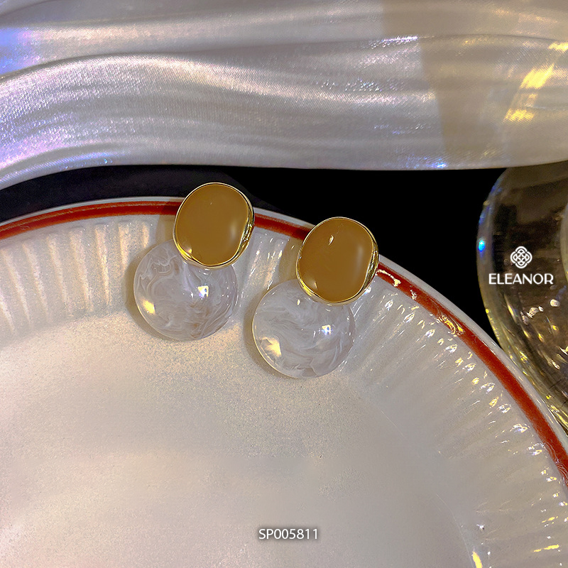 Bông tai nữ chuôi bạc 925 Eleanor Accessories hình tròn đôi họa tiết vân đá loang màu phụ kiện trang sức 5811
