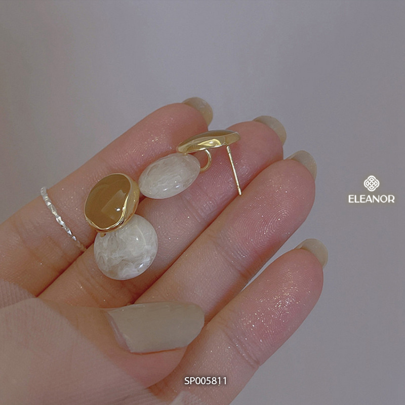 Bông tai nữ chuôi bạc 925 Eleanor Accessories hình tròn đôi họa tiết vân đá loang màu phụ kiện trang sức 5811