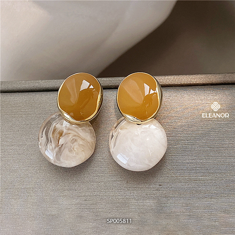 Bông tai nữ chuôi bạc 925 Eleanor Accessories hình tròn đôi họa tiết vân đá loang màu phụ kiện trang sức 5811