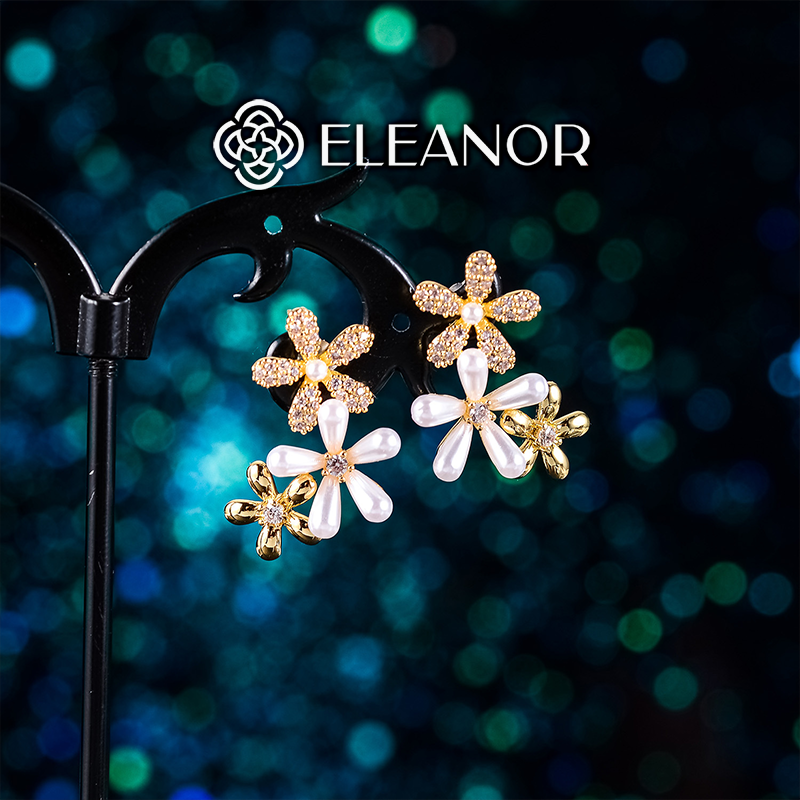 Bông tai nữ chuôi bạc 925 Eleanor Accessories hình hoa đính đá phụ kiện trang sức 5810