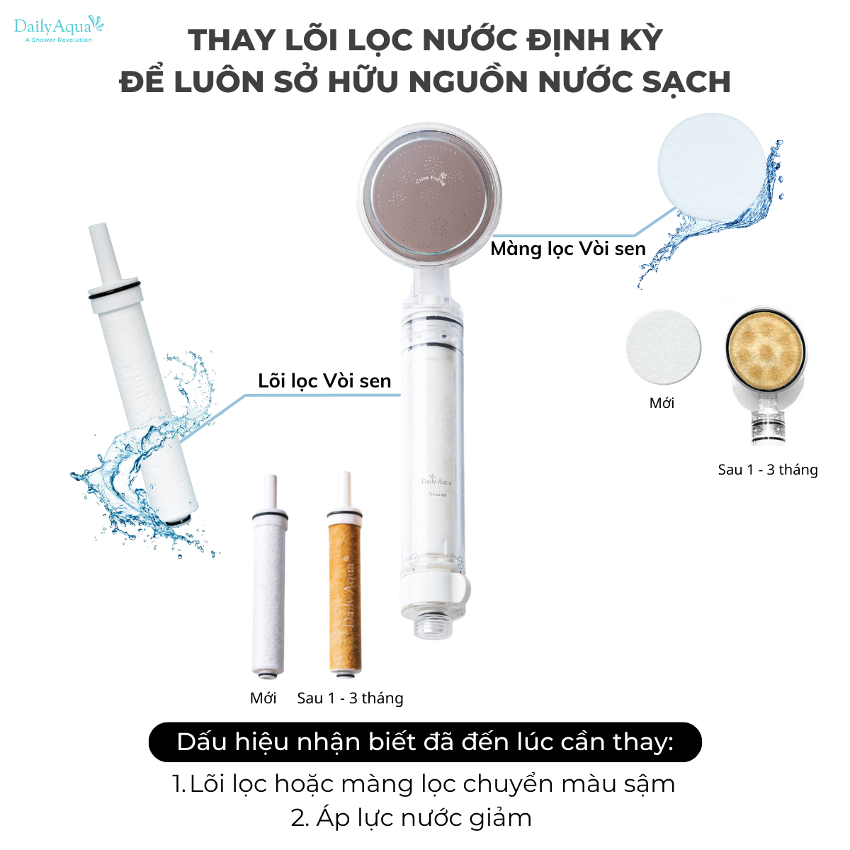 Vòi Hoa Sen Lọc Nước Daily Aqua, Lọc Nước, Lọc Sạch Bụi Bẩn