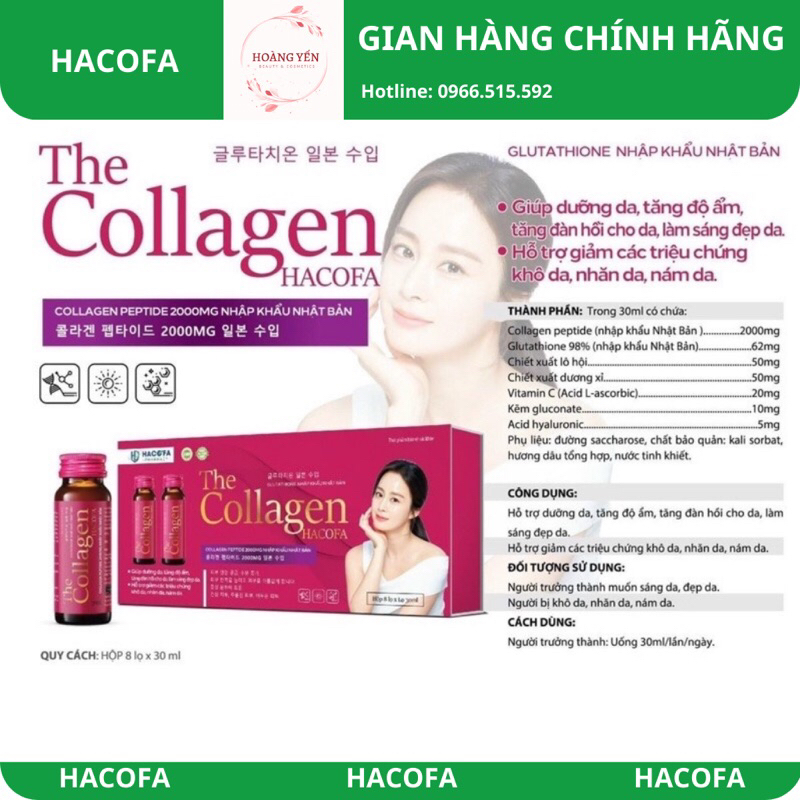 [Hàng Authentic]-[Date mới]Nước uống The Collagen Hacofa - Collagen peptide 2000mg nhập khẩu Nhật Bản (Hộp 8 lọ x 30ml)