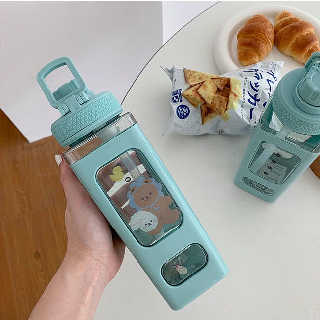 bình đựng nước vuông 700ml  tặng kèm sticker 3D