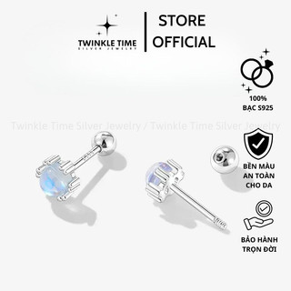 Khuyên tai Twinkle Time hạt hạt tròn đá moonstone lấp lánh chất liệu bạc S925 chốt vặn phong cách Hàn Quốc TT039