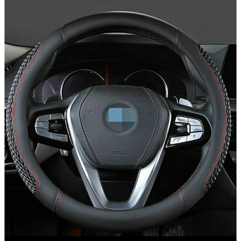 Bọc Vô Lăng Ô Tô Dập Gân Chỉ Đỏ Thể Thao - Bọc Tay Lái Xe Hơi - Da Pu, Ốp Ôm Khít, Chống Trơn, Size 38