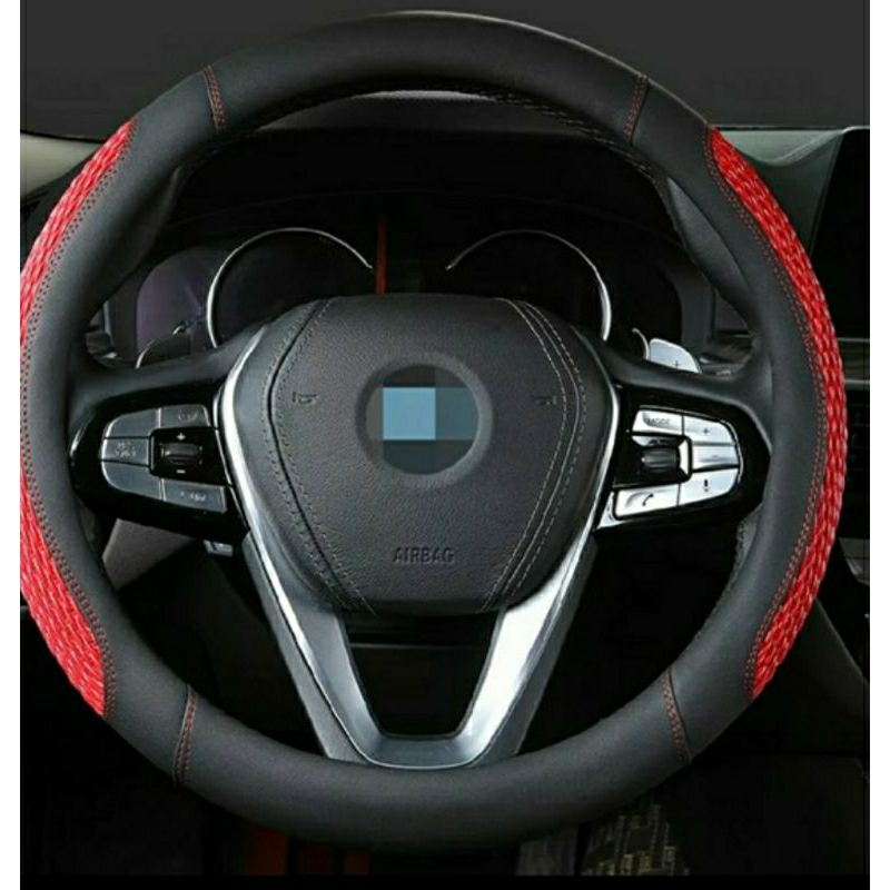 Bọc Vô Lăng Ô Tô Dập Gân Chỉ Đỏ Thể Thao - Bọc Tay Lái Xe Hơi - Da Pu, Ốp Ôm Khít, Chống Trơn, Size 38