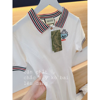 Váy polo trắng li eo phối cổ kẻ DN698