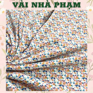 Vải lụa mango hoa nhí nền trắng-khổ 1.5m-vải nhà phạm