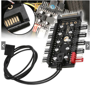 Bộ hub rog 10 cổng chia fan 12v 4 pin với nguồn cấp điện sata