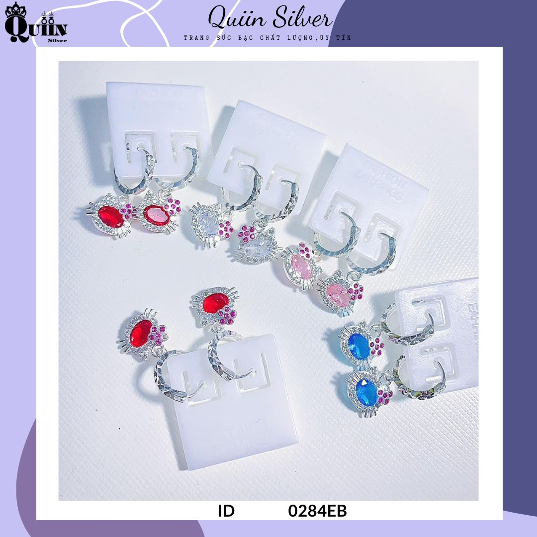 Bông tai/Khuyên tai bạc ta, bạc S925 Quiin - Hình Hello Kitty dành cho bé gái 0284EB
