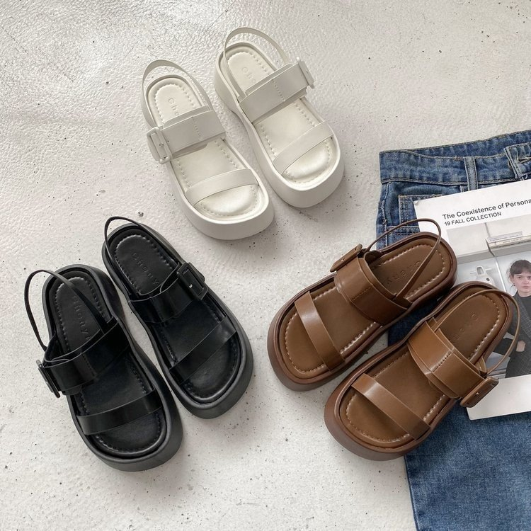 Sandal Nữ Trơn 2 Quai Mảnh 1 Khoá Full Đen Cao Cấp