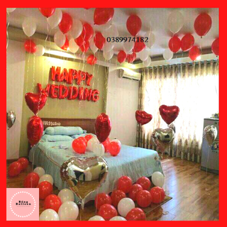 Set bóng trang trí phòng cưới màu đỏ, bóng bay trang trí phòng cưới đỏ c5 🎈Tặng chữ hỷ + cánh hoa trang trí phòng cưới