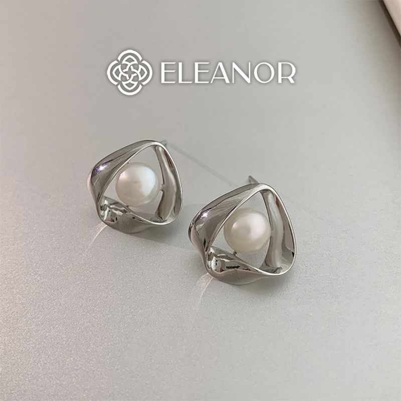 Bông tai nữ chuôi bạc 925 Eleanor Accessories viền xoắn đính ngọc trai nhân tạo phụ kiện trang sức 5808
