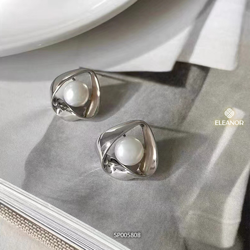 Bông tai nữ chuôi bạc 925 Eleanor Accessories viền xoắn đính ngọc trai nhân tạo phụ kiện trang sức 5808