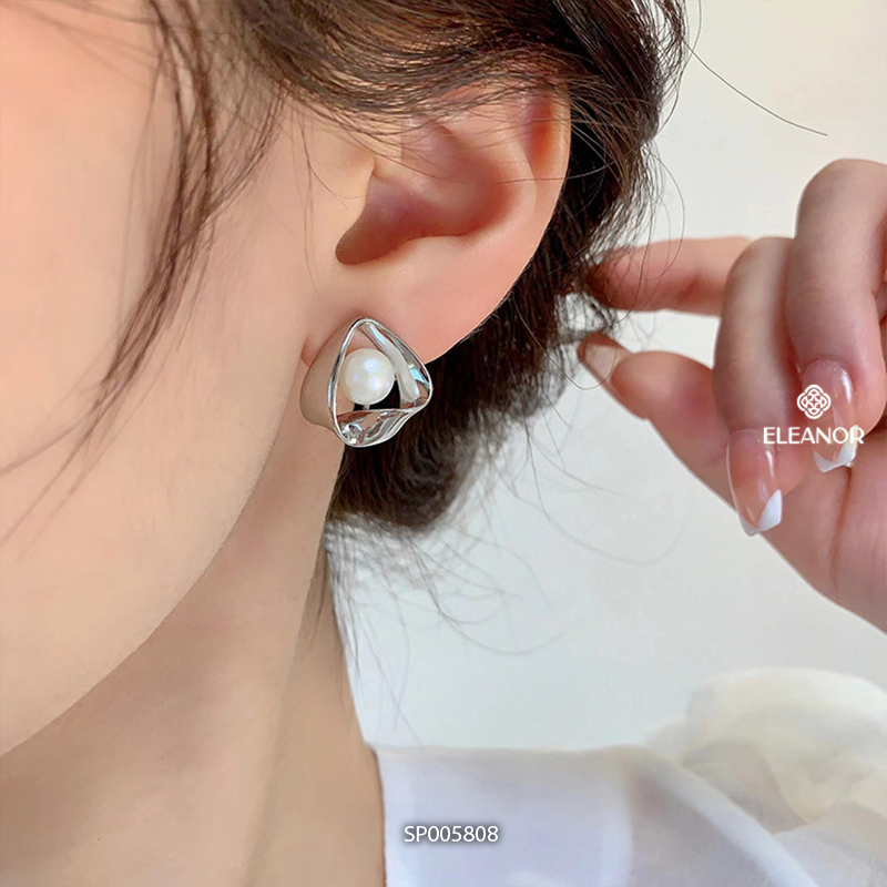 Bông tai nữ chuôi bạc 925 Eleanor Accessories viền xoắn đính ngọc trai nhân tạo phụ kiện trang sức 5808