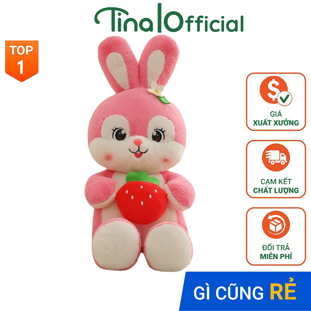 Gấu Bông Thú Nhồi Bông Thỏ Ôm Quả Dâu, Thỏ Ngồi Ôm Dâu Lông Mịn TINA.OFFICIAL