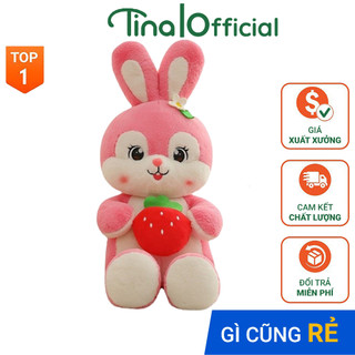Gấu bông thú nhồi bông thỏ ôm quả dâu, thỏ ngồi ôm dâu lông mịn tina.official