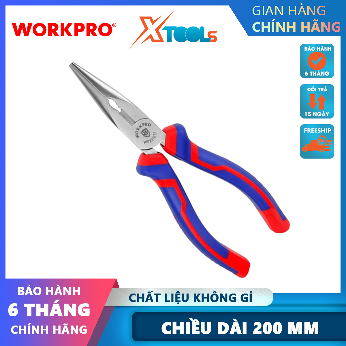 Kìm mỏ nhọn đa năng 8 inch 200mm Workpro - WP231013