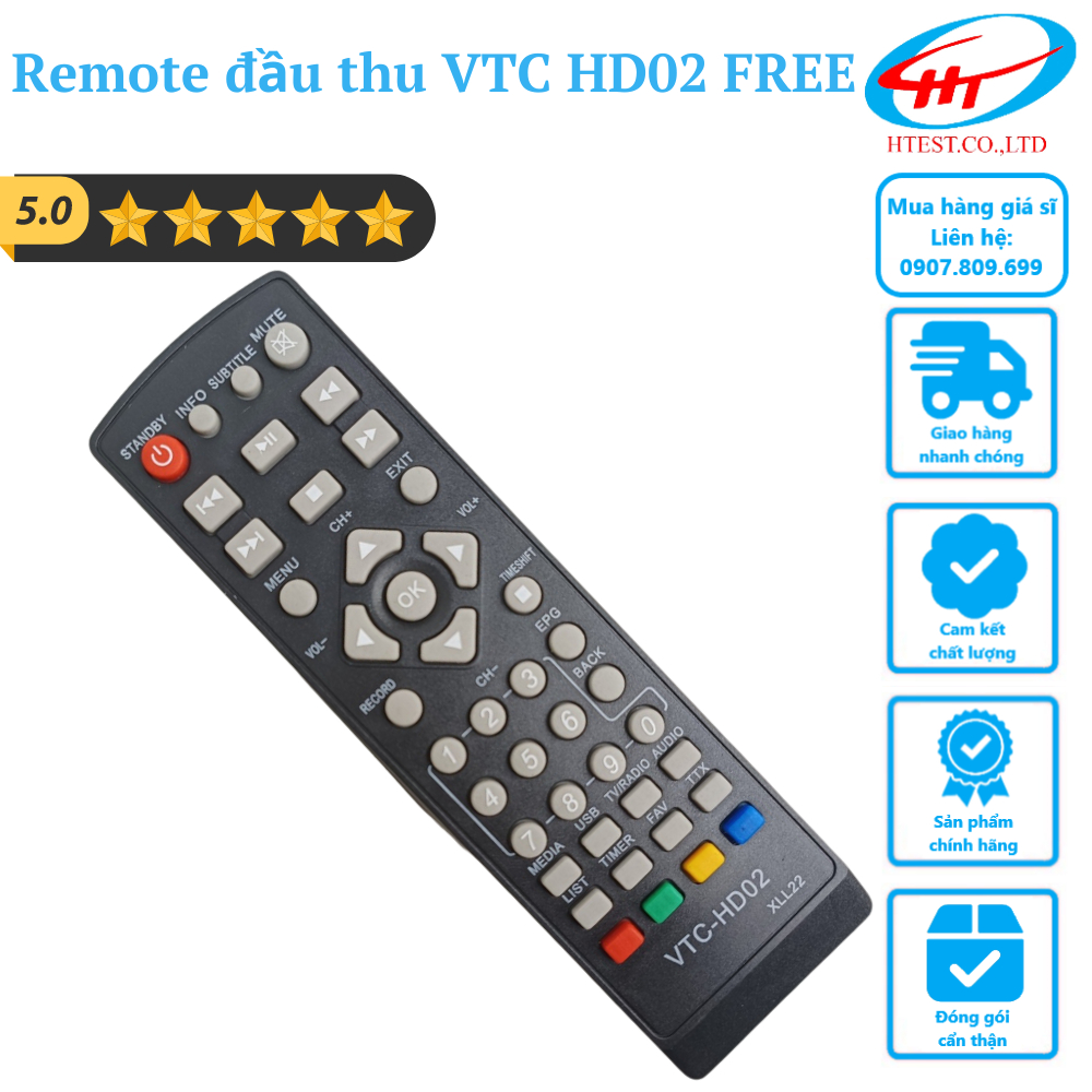 Remote / Điều khiển đầu thu VTC HD02 FREE - Hàng chính hãng