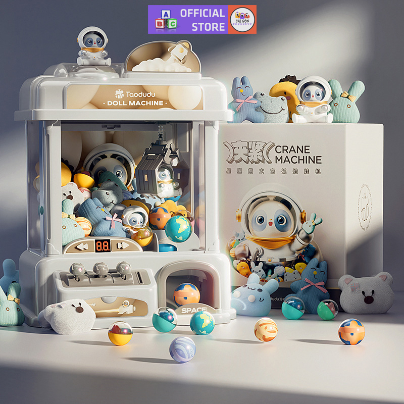 Máy Gắp Thú Mini Phi Hành Gia Kích Thước Lớn Có Nhạc Và Đèn Kèm Xu Đếm Thời Gian, Có Sẵn Nhiều Thú Bông Cho Trẻ Em