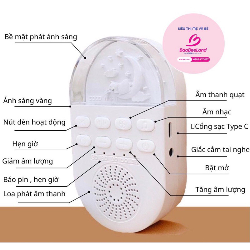 MÁY TẠO TIẾNG ỒN TRẮNG MUSIC LIGHT SLEEP MACHINE  CHO BÉ - Baabeeland