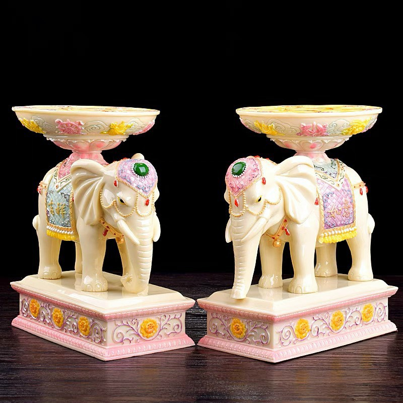 Đồ thờ cúng đựng nến hình tượng cặp voi phong thủy