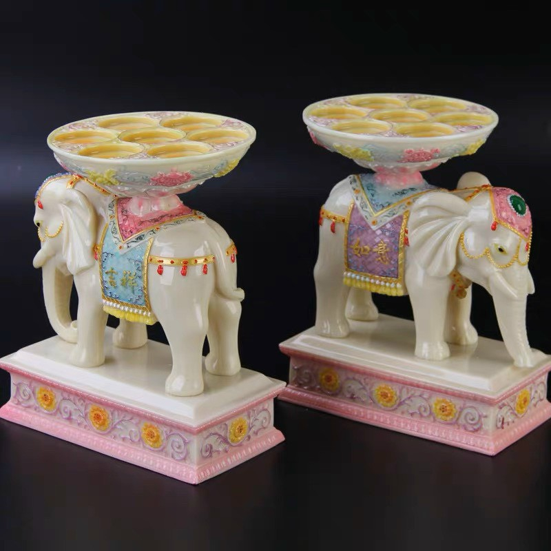 Đồ thờ cúng đựng nến hình tượng cặp voi phong thủy