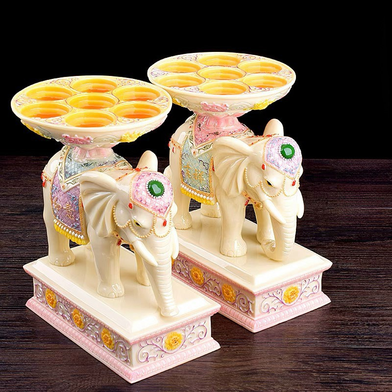 Đồ thờ cúng đựng nến hình tượng cặp voi phong thủy