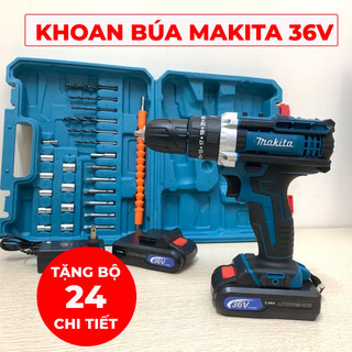 Máy Khoan Pin 36v Makita 3 Chức Năng Bắn Vít Khoan Tường- Tặng Kèm 24 Chi Tiết Gồm Các Mũi Khoan, Mũi Bắt Vít
