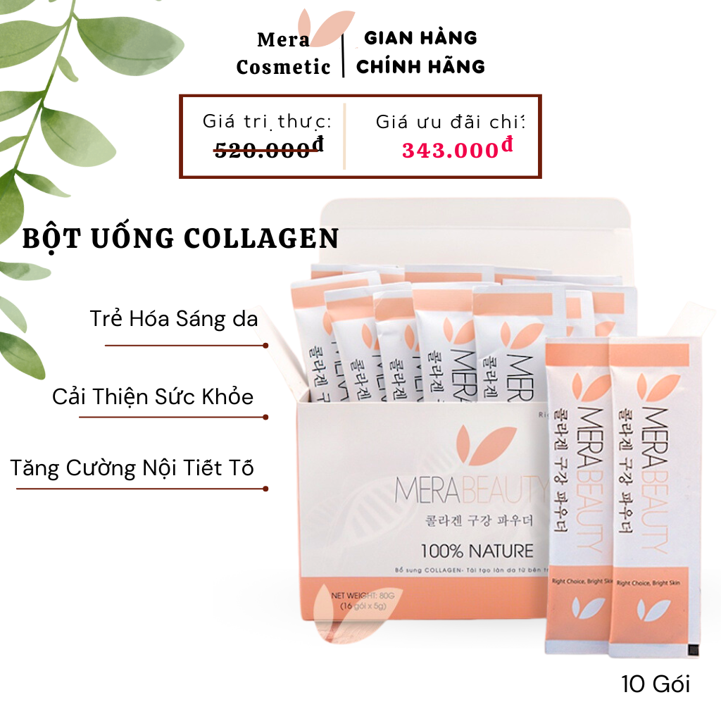 Bột Uống Bổ Sung Collagen MERABEAUTY Căng Mịn Sáng Da Điều Hòa Cơ Thể 10 Gói
