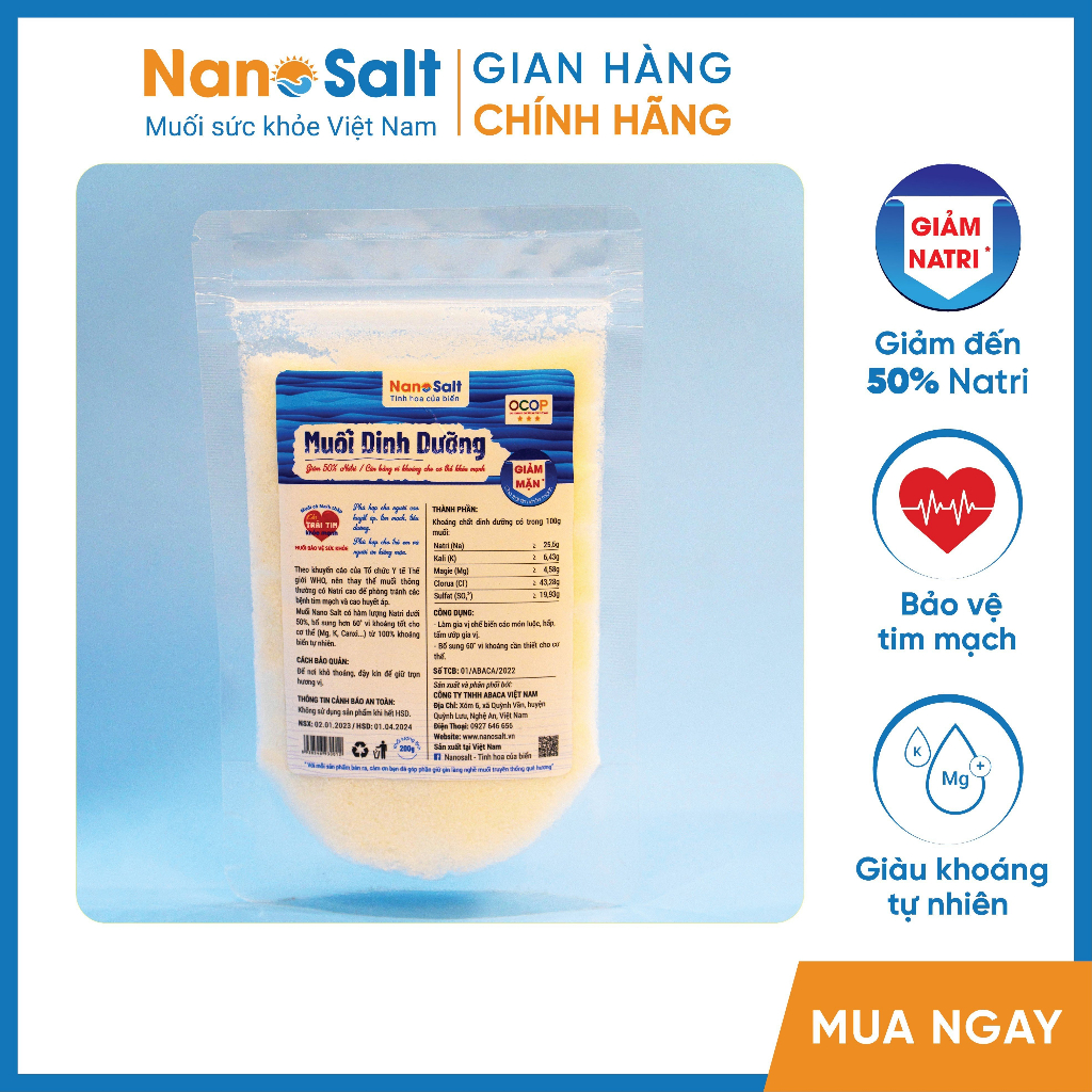 Muối giảm Natri cho người cao huyết áp, kiêng ăn mặn (Túi 500gr)