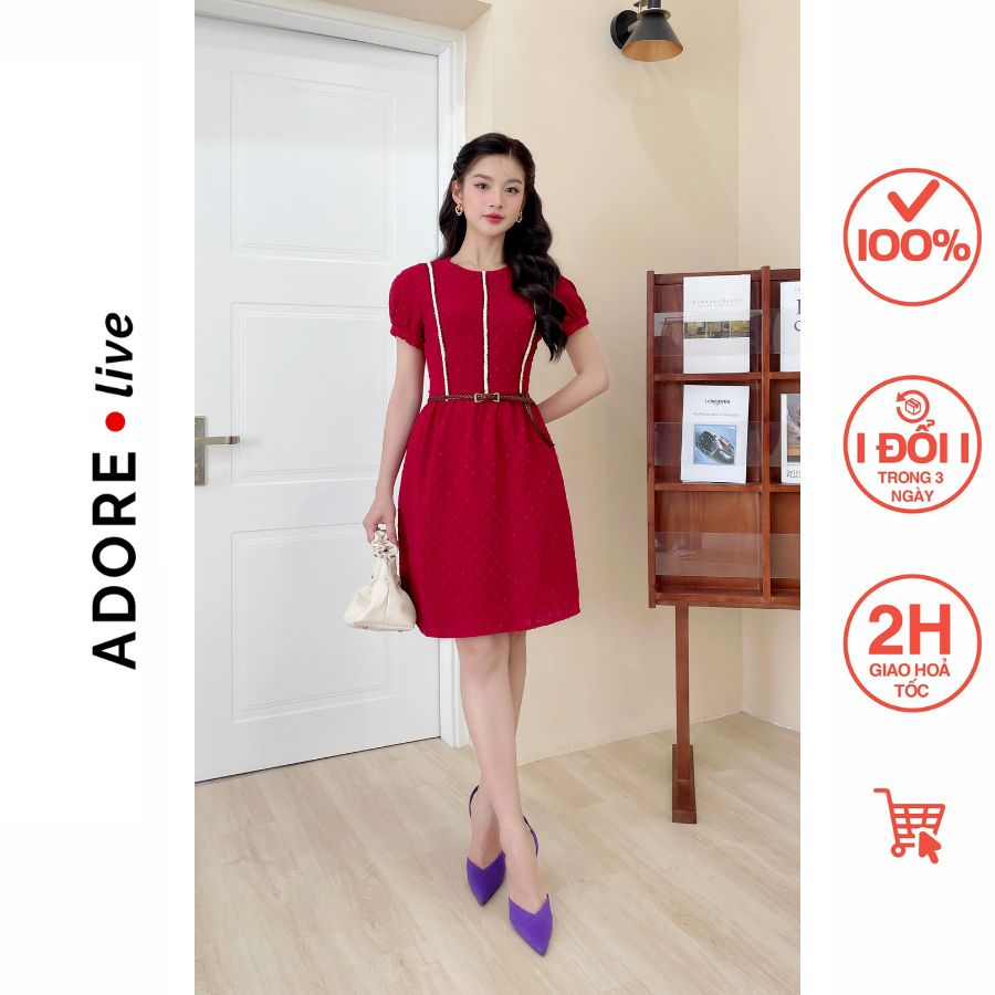 Đầm Mini dresses cổ tròn giả đũi navy phối dây dệt 321DR1068  ADORE DRESS