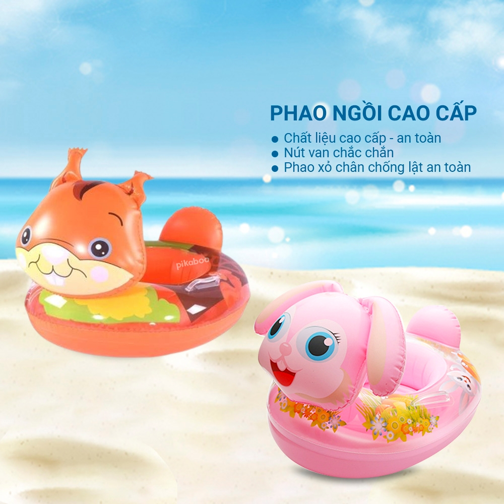 Phao ngồi cho bé phao bơi trẻ em cao cấp Pikaboo hình con sóc và con thỏ ngộ nghĩnh chất liệu an toàn dai bền hoạ tiết đ