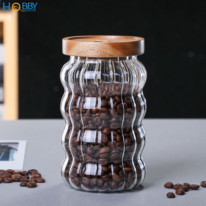 Hủ thủy tinh đựng hạt nắp gỗ kín Hobby home decor HUNG3 - 2 size tùy chọn