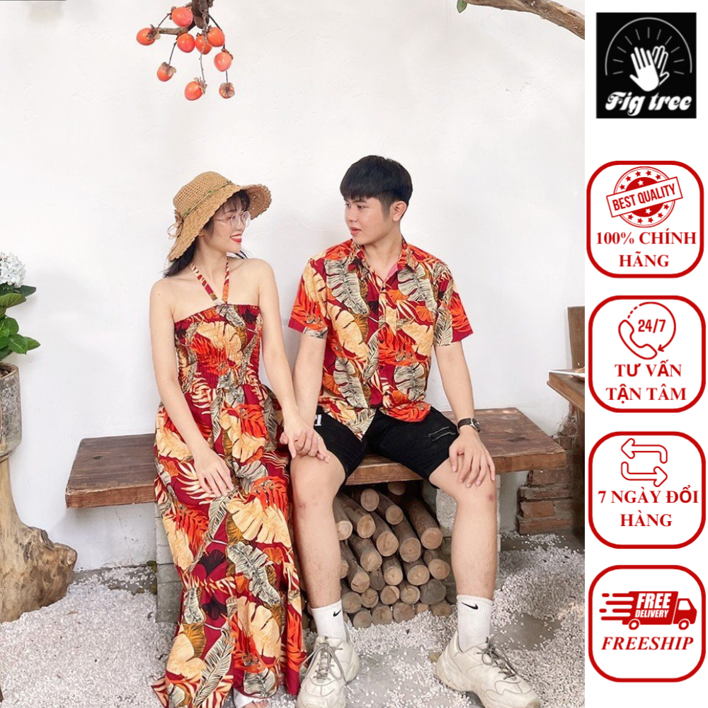 Set Đồ Đôi Fig Tree Họa Tiết Chiếc Lá Mùa Hè Đi Biển (Mã Số 180)