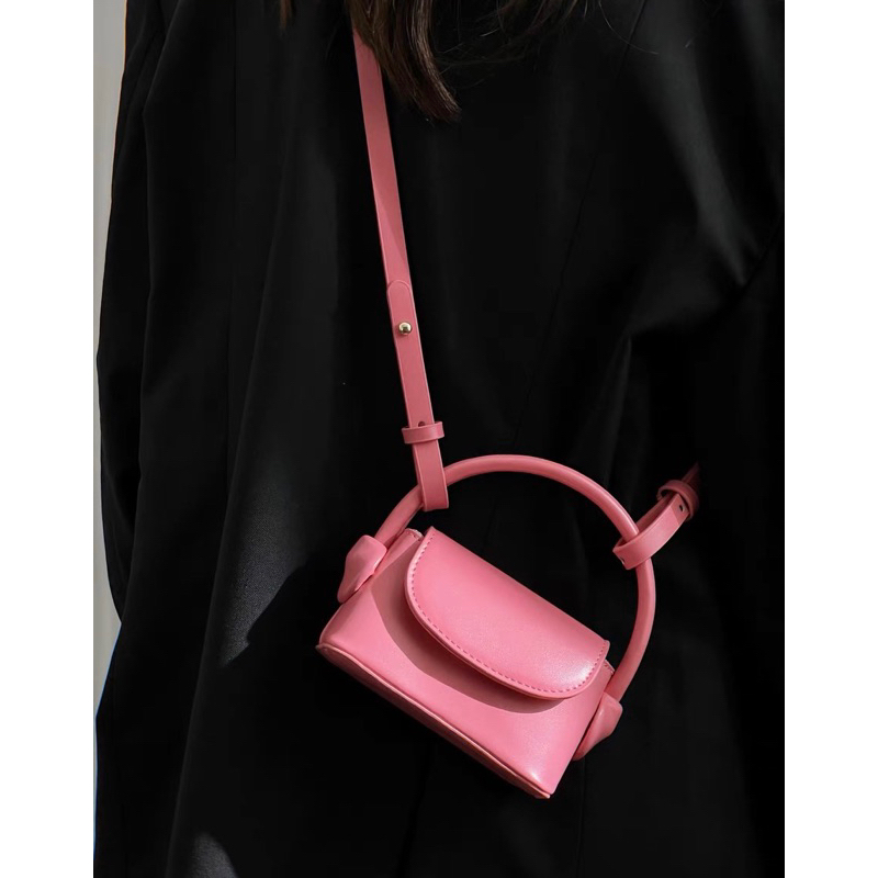 Túi xách nữ Rinni, Túi đeo chéo mini nắp gập dáng bầu quai xách đứng màu trơn