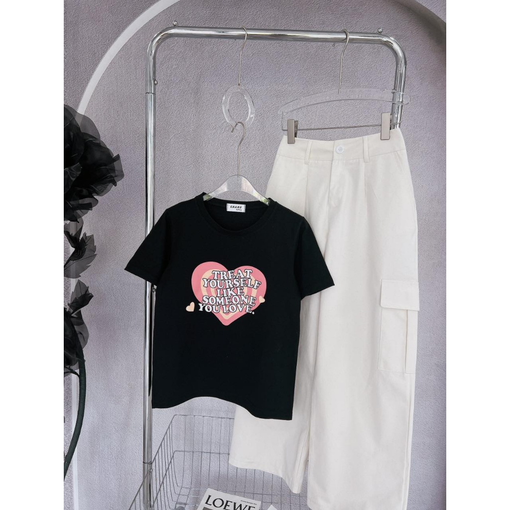 SET ÁO ĐEN IN TRÁI TIM + QUẦN TRẮNG TÚI HỘP