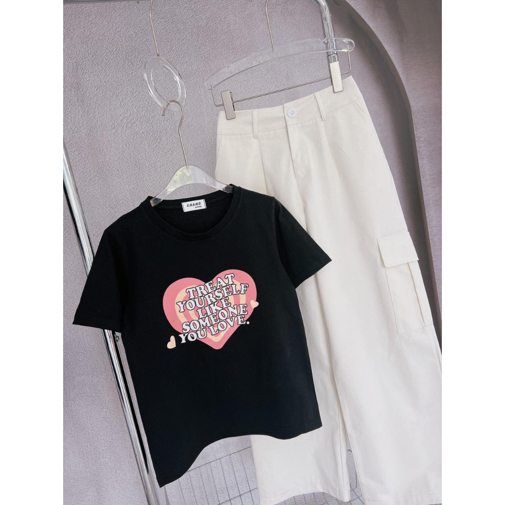 SET ÁO ĐEN IN TRÁI TIM + QUẦN TRẮNG TÚI HỘP