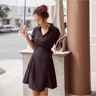 Đầm vest đen đắp tà