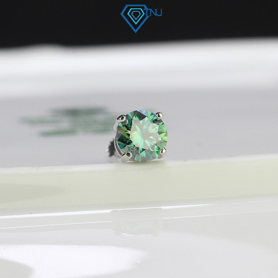 Khuyên tai bạc nam xi bạch kim đính Moissanite xanh lá 6ly, kèm thẻ tra cứu đá cao cấp BTAM0003 - Trang Sức TNJ