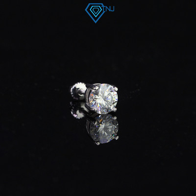 Khuyên tai Moissanite nam 6mm xi bạch kim, kèm thẻ tra cứu đá phong cách Hiphop cá tính BTAM0002 - Trang Sức TNJ