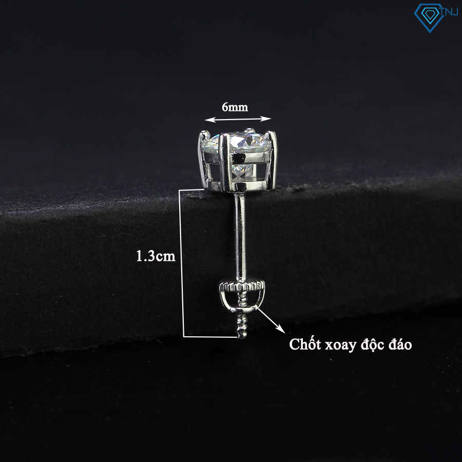 Khuyên tai kim cương Moissanite nam 6mm xi bạch kim, kiểm định GRA phong cách Hiphop cá tính BTAM0002 - Trang Sức TNJ