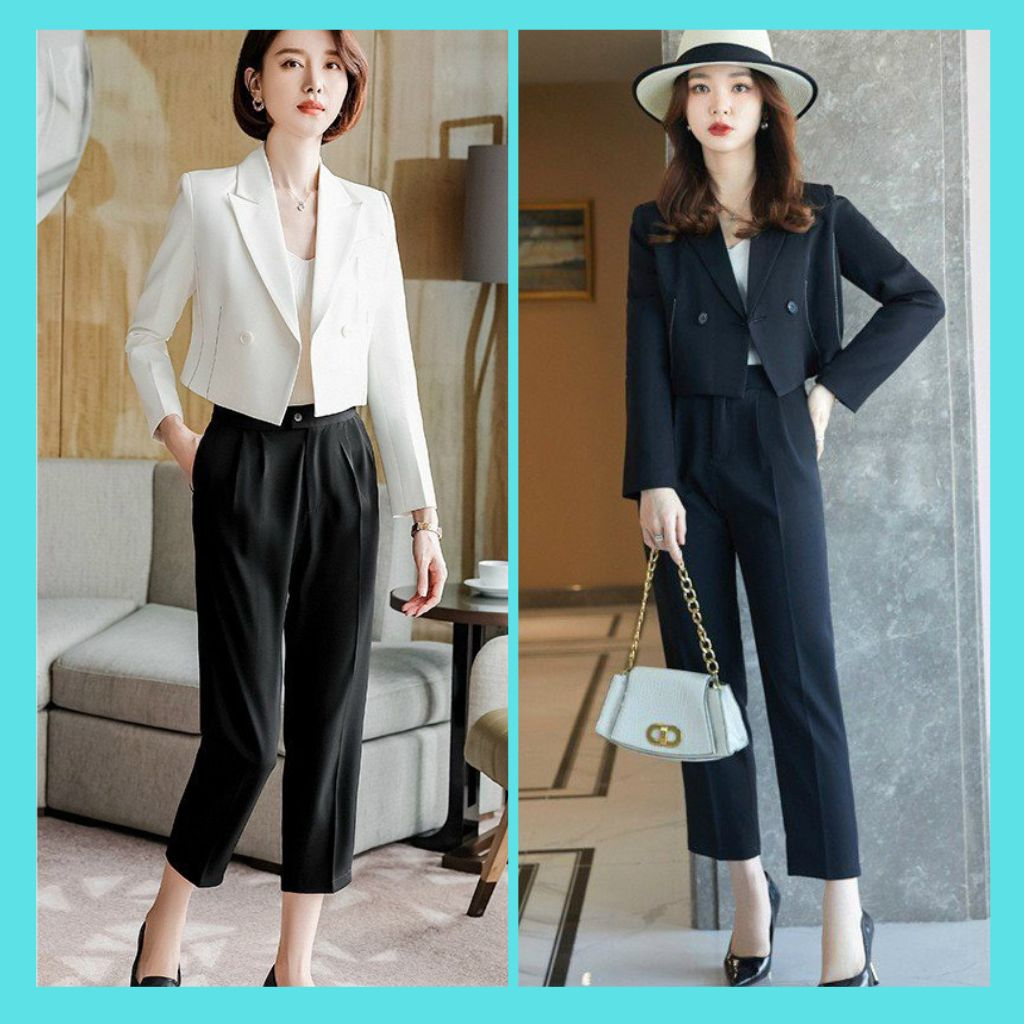 Set Đồ Nữ Bigsize, Bộ Công Sở Áo Vest Dạng Croptop Phối Quần Dài Baggy Hàng Quảng Châu Cao Cấp