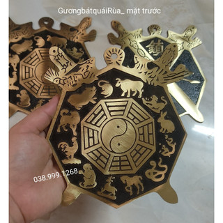 Gương Bát quái 12 Con Giáp đầu rùa bằng Đồng nguyên tấm 14cm