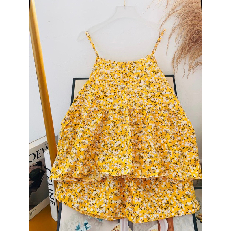 Bộ lụa bông 2 dây mặc nhà mát