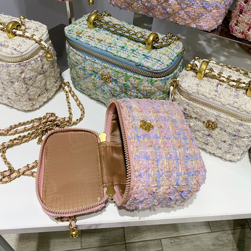 Túi xách nữ dạ tweed mini logo hoa hồng