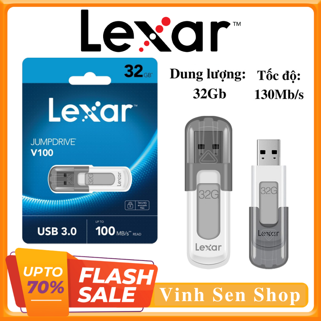 USB 32gb Lexar Jump Drive V100, công nghệ USB 3.0, tốc độ cao 100MB/s, phù hợp cho nhiều loại máy tính, thiết kế nhỏ gọn