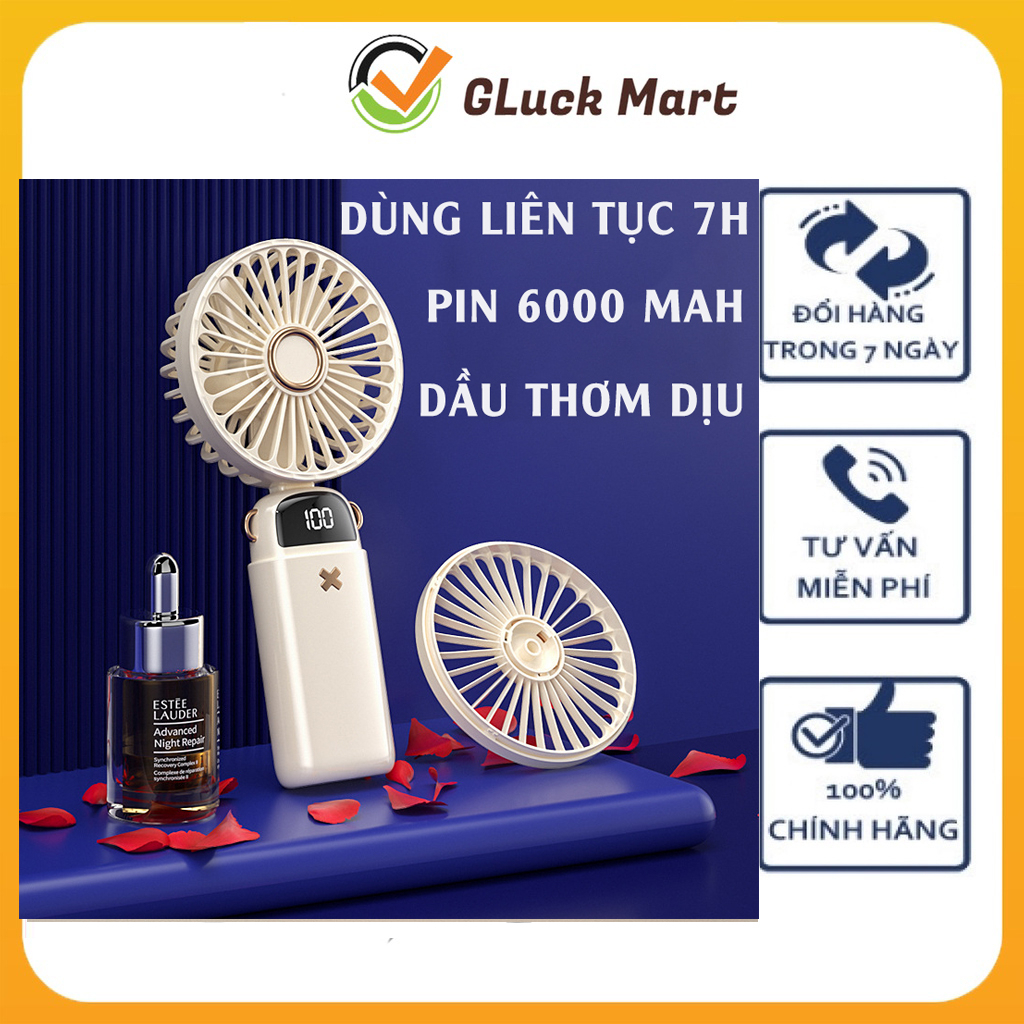 Quạt mini cầm tay tích điện chạy pin sạc USB, quạt để bàn mini kiêm giá đỡ điện thoại các cấp độ gió điều hòa không khí